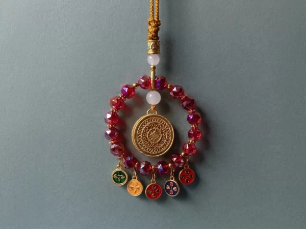 Red Crystal Five Blessings Fullness – Rearview Mirror Pendant