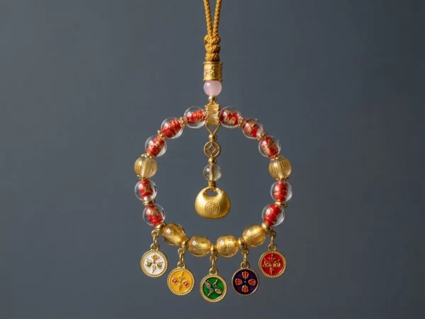 Red Gold Foil Glazed Glass Lucky Bag – Car Charm