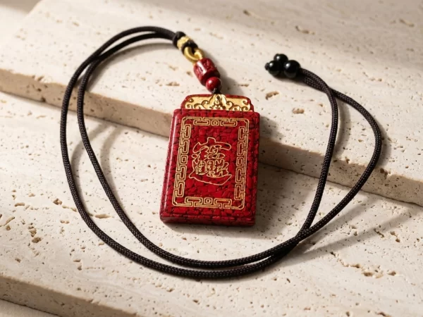 Raw Cinnabar Prosperity Pendant with Gold Stamping