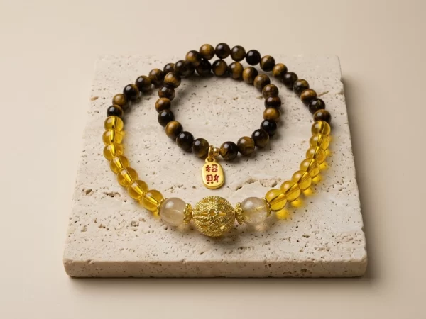Natural Yellow Tiger’s Eye & Enhanced Citrine – Double-Wrap Bracelet