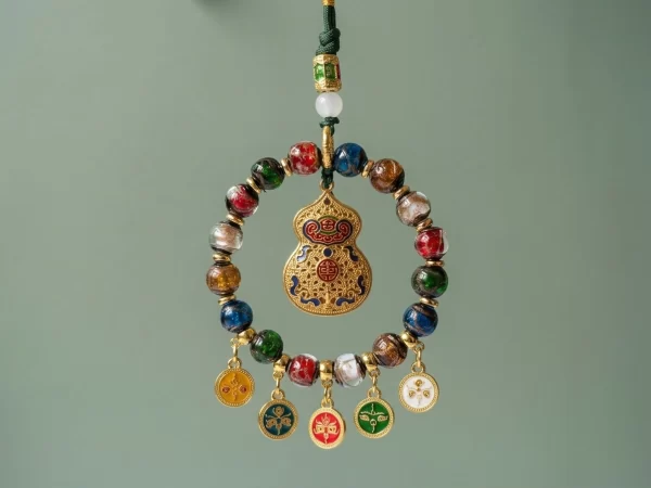 Incense Ash Glass Auspicious Filigree Gourd – Car Charm