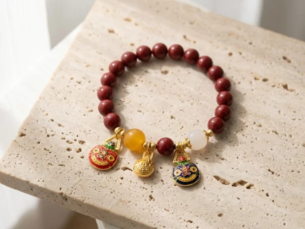 Purple-Gold Cinnabar “Treasure Beast” Bracelet – Wealth Charm