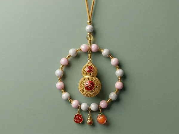 Incense Ash Ceramic Bead & Peace Gourd – Car Rearview Mirror Charm