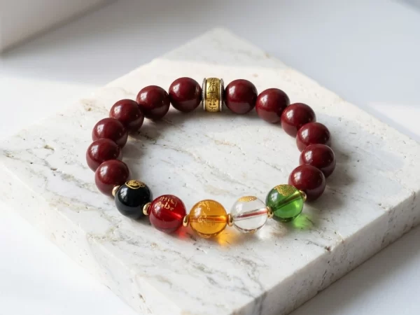 Purple Cinnabar “Five Road Wealth Gods” Rotating Charm Bracelet