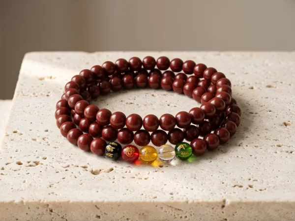 Purple-Gold Cinnabar “Five Wealth Gods” Triple-Wrap Bracelet