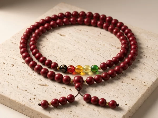 Purple-Gold Cinnabar 108-Bead “Five Wealth Gods” Bracelet