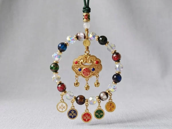 Incense Ash Crystal Glass “Blessing Lock” – Rearview Mirror Charm