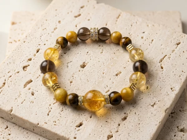Golden Citrine, Tiger’s Eye & Rutilated Quartz Bracelet